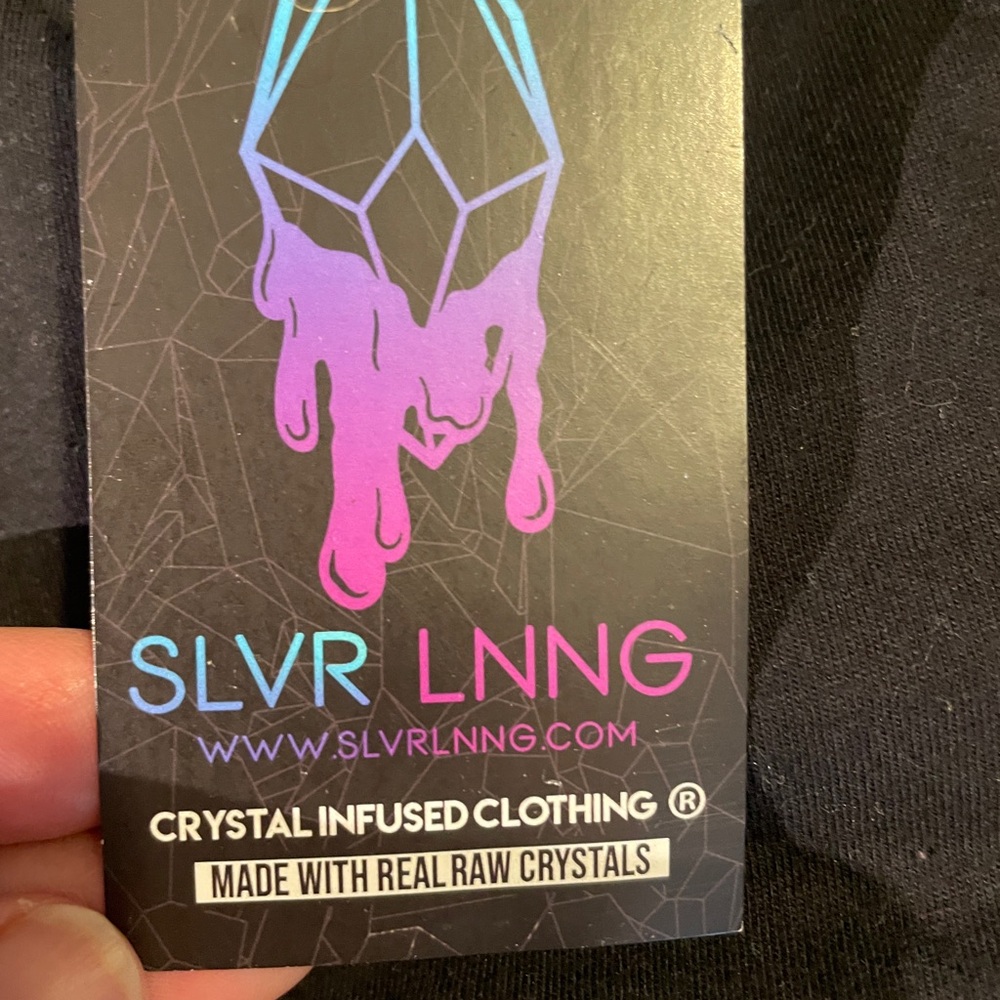 SLVR LNNG Crystal Infused black tee NWT